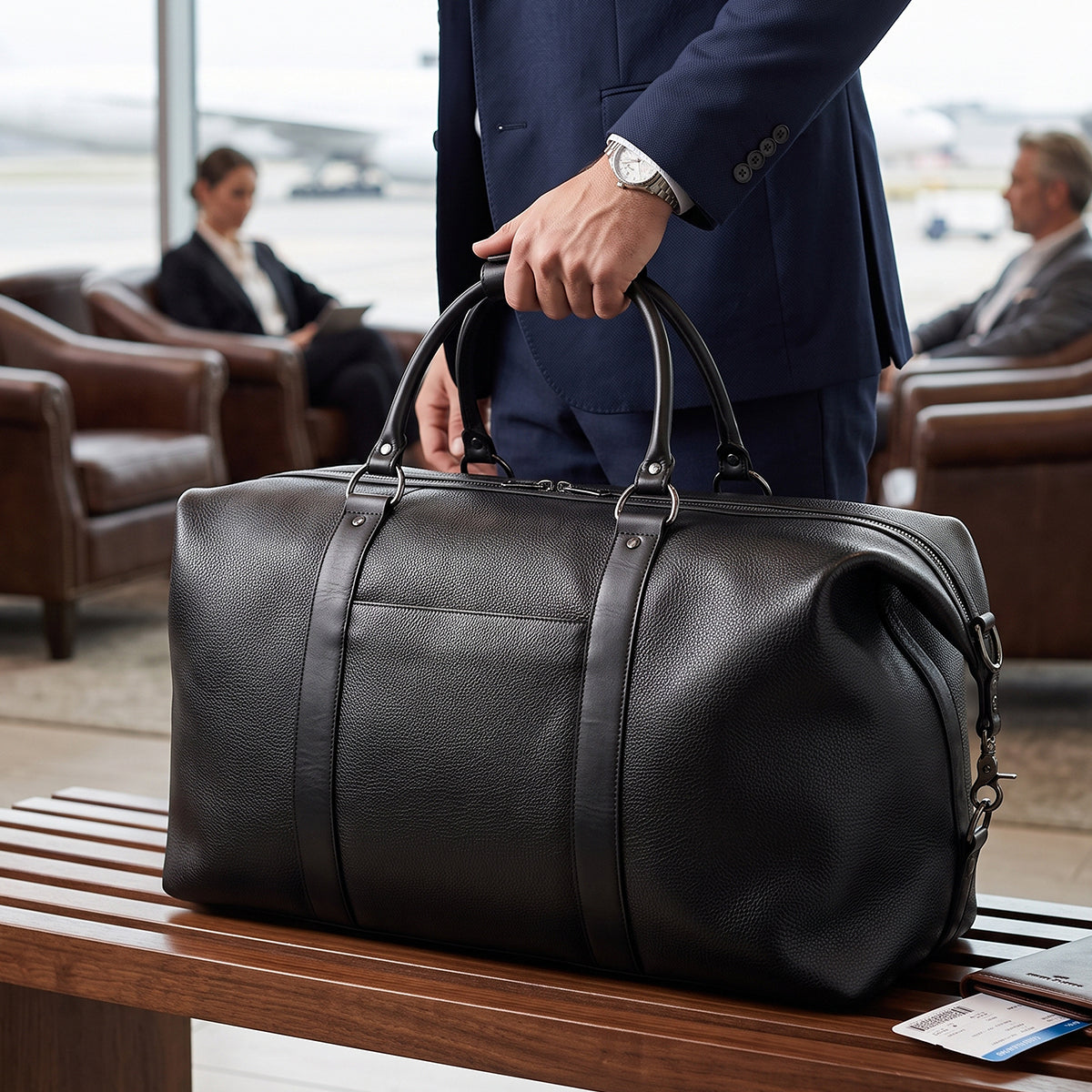 Cutter & Buck Duffel Bag in Leather - Black - Inuse