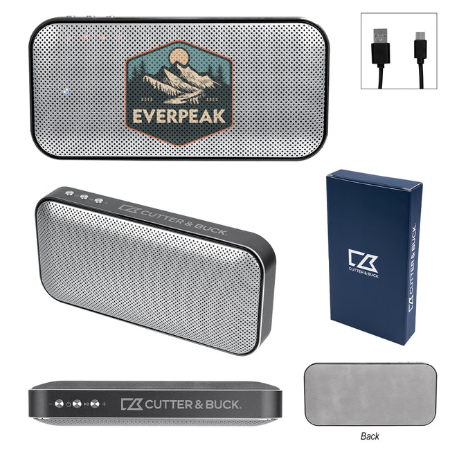 Cutter & Buck Suede Speaker and Power Bank in Aluminum