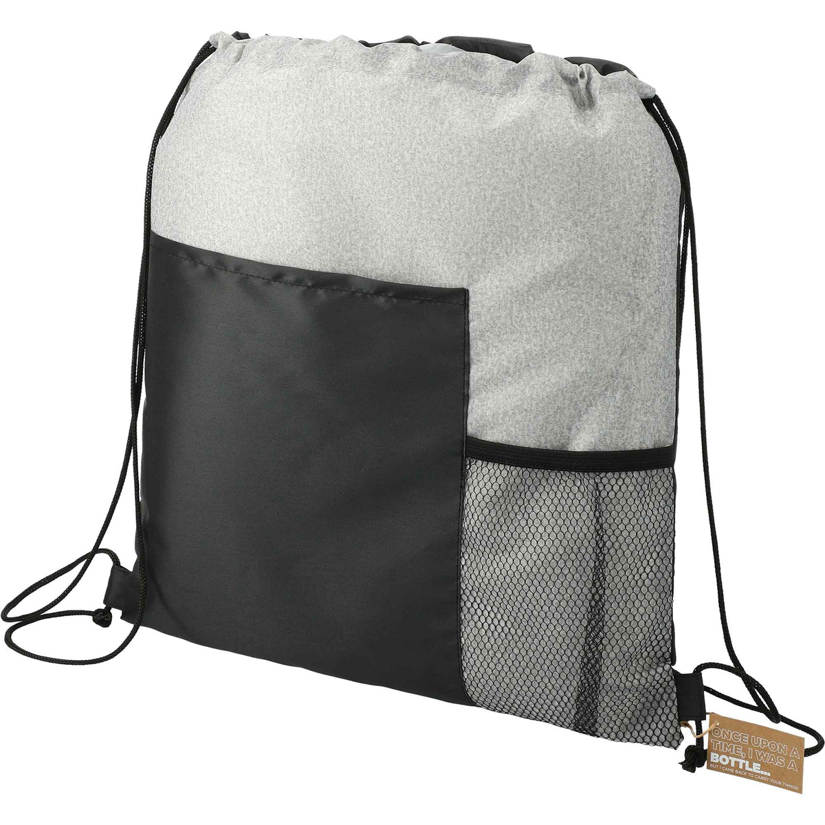 Cycle Recycled Drawstring Bag with Bottle Pocket Full Color - Graphite - Left Angle 2