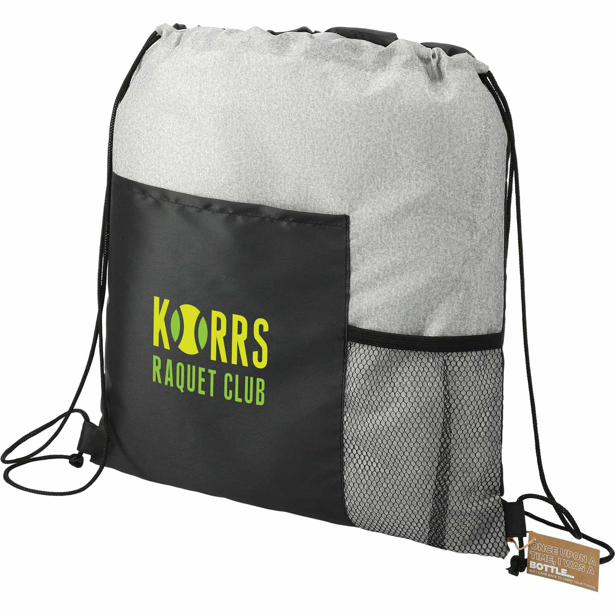 Cycle Recycled Drawstring Bag with Bottle Pocket Full Color - Graphite - Left Angle
