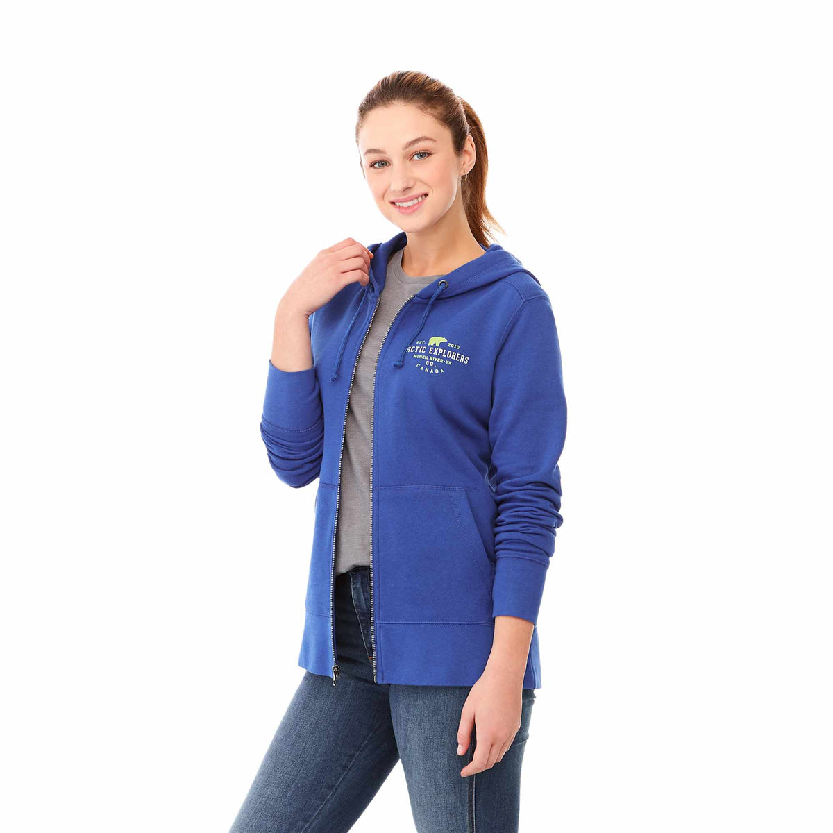 Cypress Fleece Full Zip Hoodie for Women Transfer - New Royal - On Model