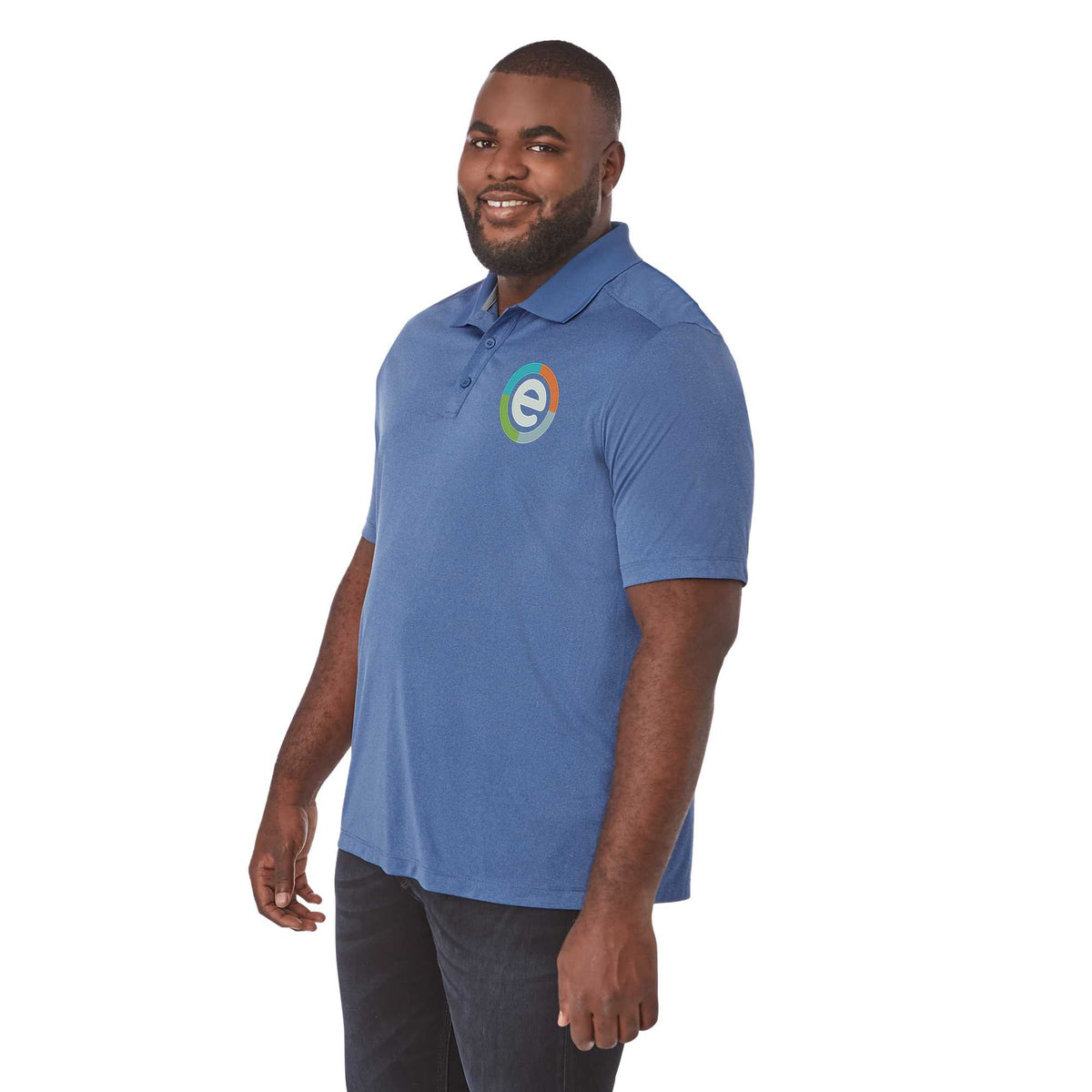 Dade Short Sleeve Performance Polo for Men Debossing - Invictus Heather - On Model Left Angle