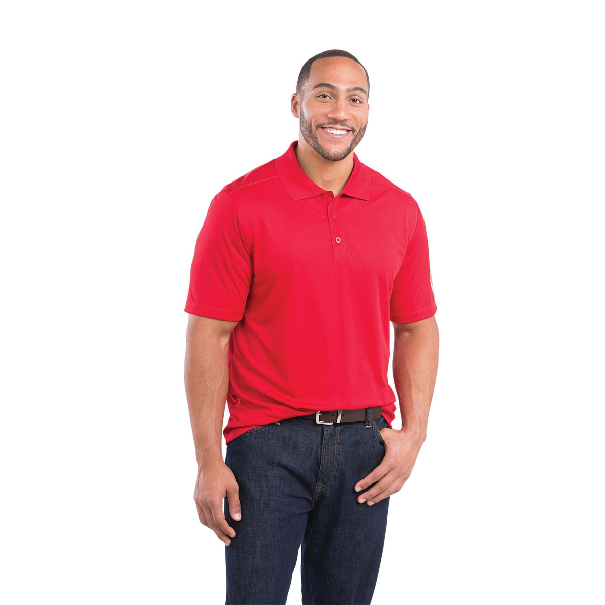 Dade Short Sleeve Performance Polo for Men Transfer - Team Red - Front Flat