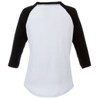Dakota Raglan Tee with Three Quarter Sleeves for Women Embroidery - Black/White - Back Flat
