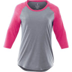 Dakota Raglan Tee with Three Quarter Sleeves for Women Embroidery - Magenta Heather/Med Hthr Grey - Front