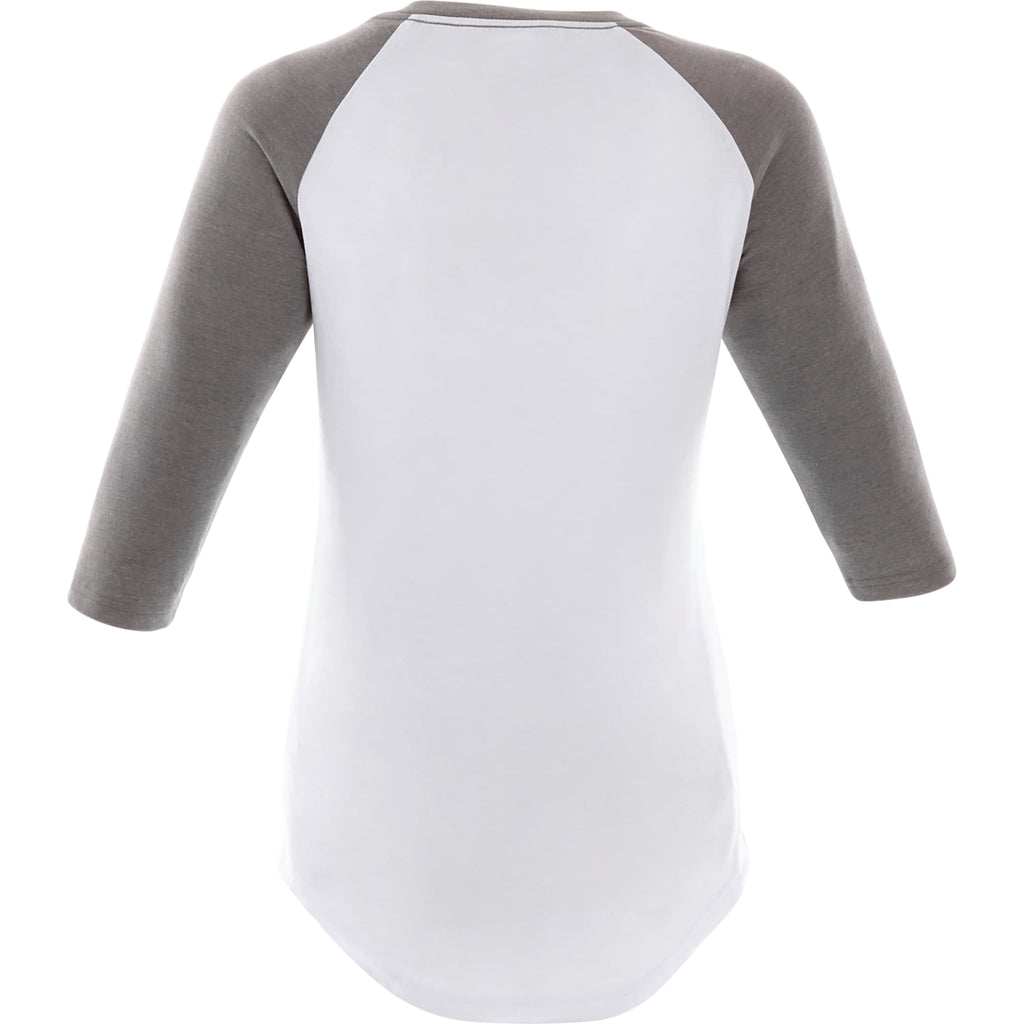 Dakota Raglan Tee with Three Quarter Sleeves for Women Embroidery - Medium Heather Grey/White - Back Flat