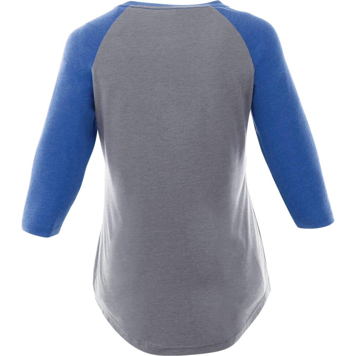 Dakota Raglan Tee with Three Quarter Sleeves for Women Embroidery - New Royal Hthr/Med Hthr Grey - Back Flat