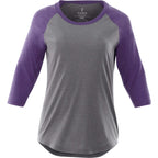 Dakota Raglan Tee with Three Quarter Sleeves for Women Embroidery - Purple Heather/Med Hthr Grey - Front Flat