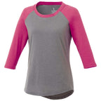 Dakota Raglan Tee with Three Quarter Sleeves for Women Sublimation - Magenta Heather/Med Hthr Grey - Front Flat