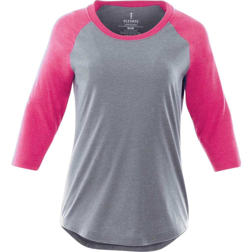 Dakota Raglan Tee with Three Quarter Sleeves for Women Sublimation - Magenta Heather/Med Hthr Grey - Front