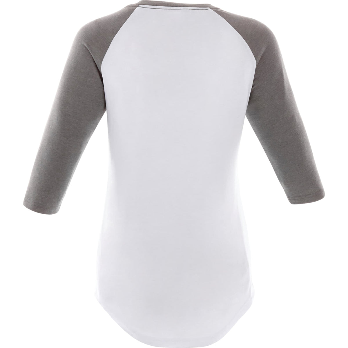 Dakota Raglan Tee with Three Quarter Sleeves for Women Sublimation - Medium Heather Grey/White - Back Flat
