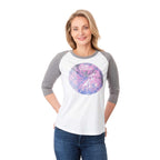 Dakota Raglan Tee with Three Quarter Sleeves for Women Sublimation - Medium Heather Grey/White - Front On Model