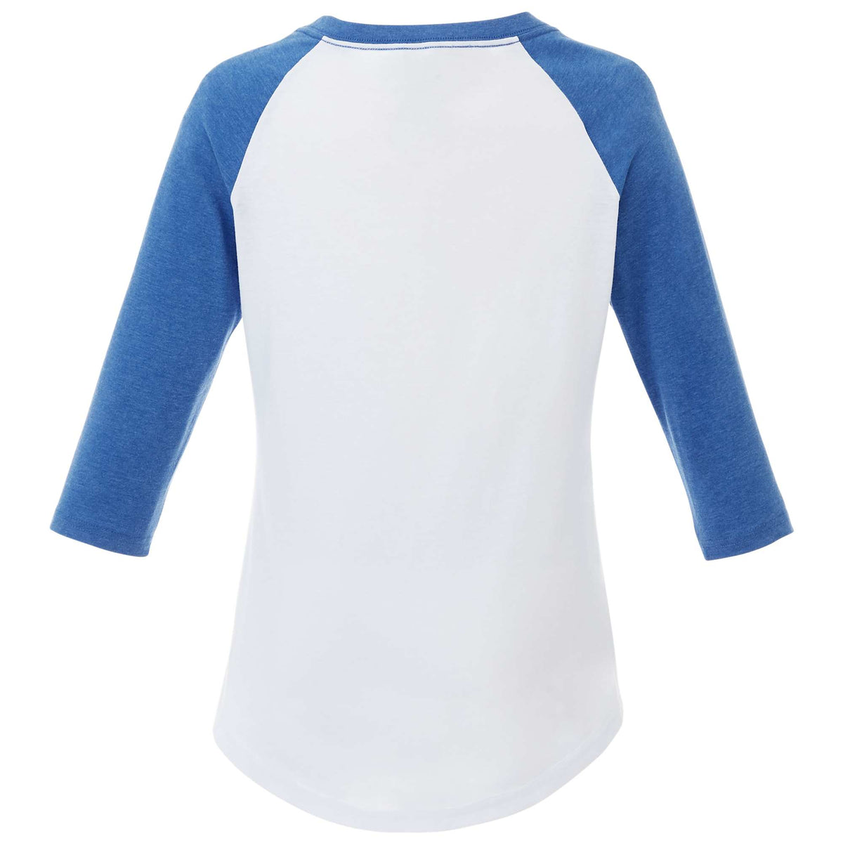 Dakota Raglan Tee with Three Quarter Sleeves for Women Sublimation - New Royal Hthr/White - Back Flat