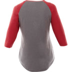 Dakota Raglan Tee with Three Quarter Sleeves for Women Sublimation - Team Red Heather/Med Hthr Grey - Back Flat