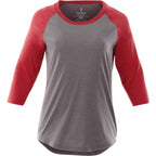 Dakota Raglan Tee with Three Quarter Sleeves for Women Sublimation - Team Red Heather/Med Hthr Grey - Front Flat