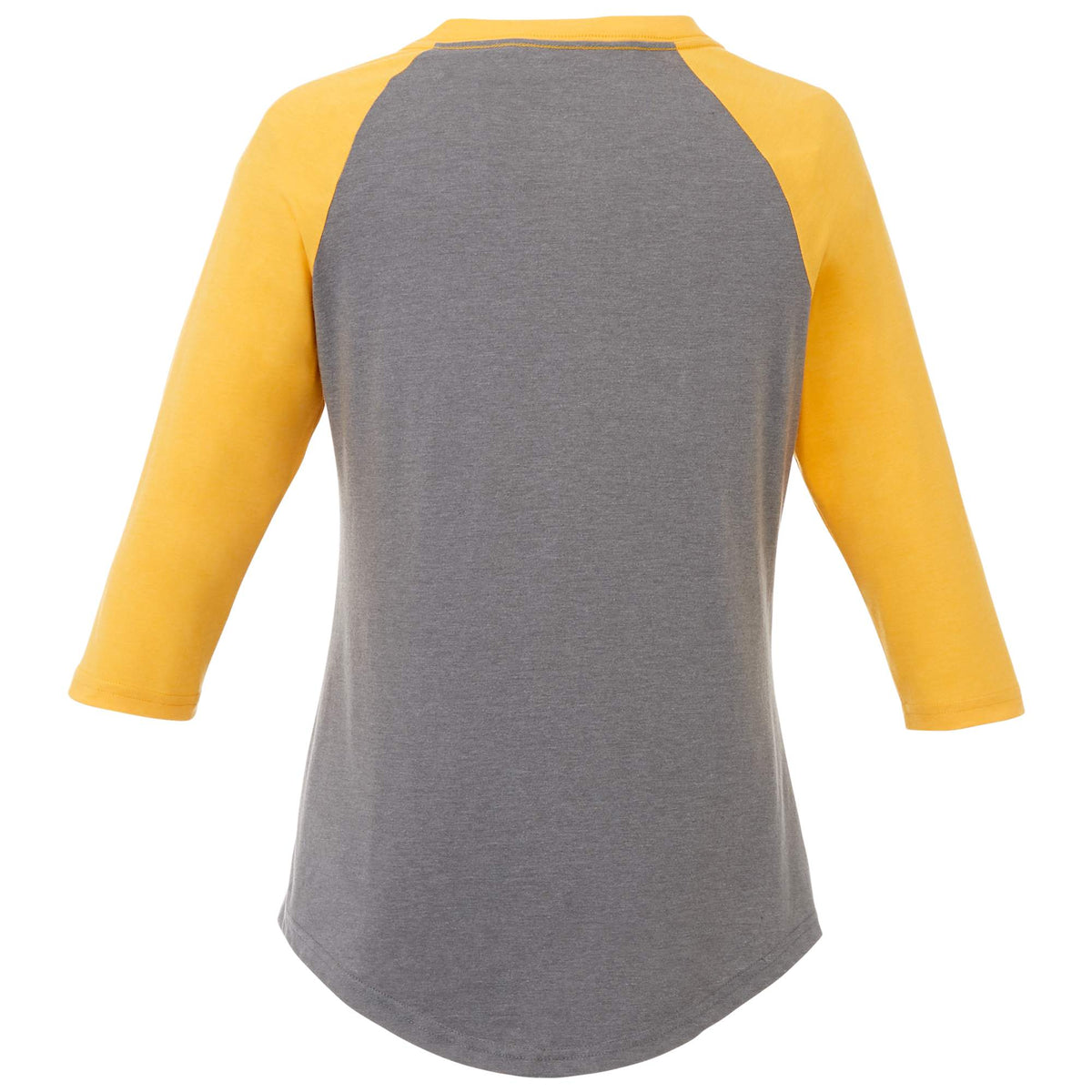 Dakota Raglan Tee with Three Quarter Sleeves for Women Sublimation - Yellow Heather/Med Hthr Grey - Back Flat