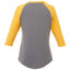 Dakota Raglan Tee with Three Quarter Sleeves for Women Sublimation - Yellow Heather/Med Hthr Grey - Back Flat