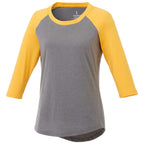 Dakota Raglan Tee with Three Quarter Sleeves for Women Sublimation - Yellow Heather/Med Hthr Grey - Front Flat