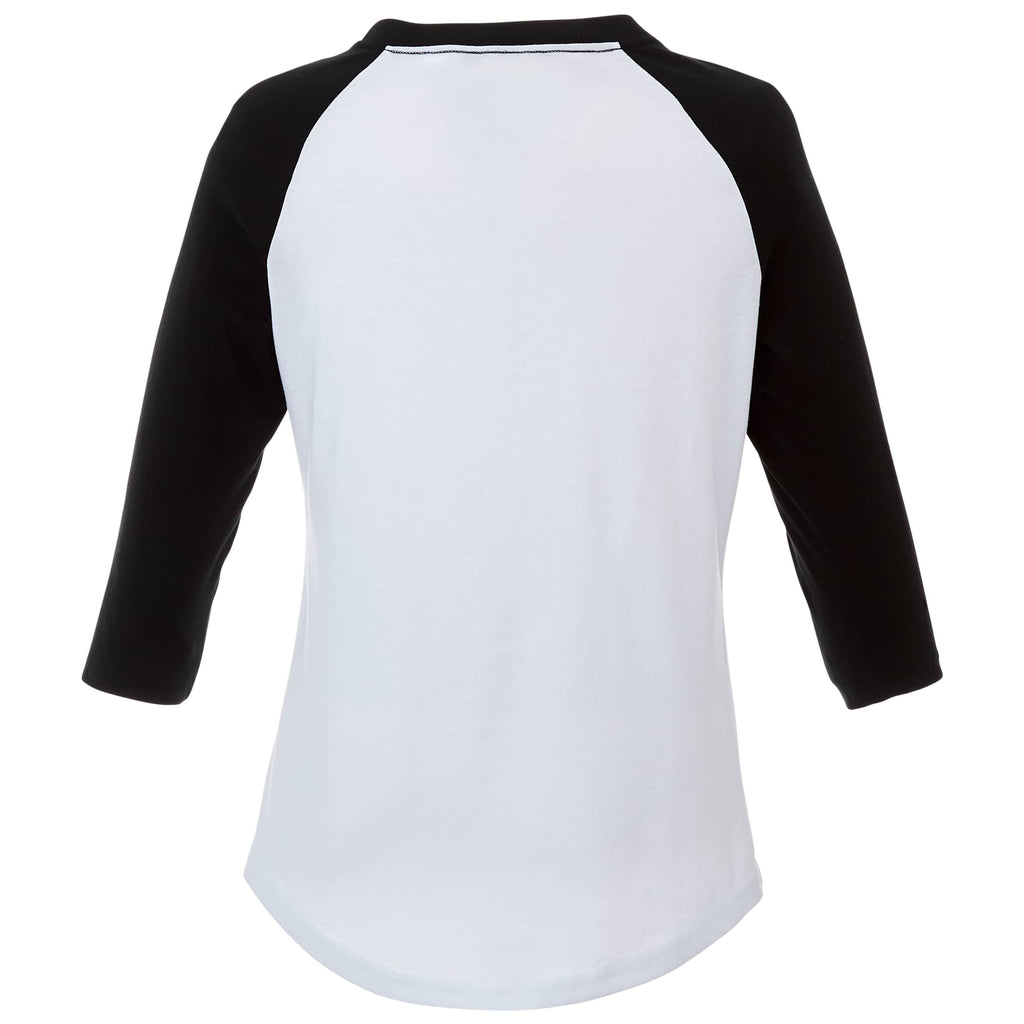 Dakota Raglan Tee with Three Quarter Sleeves for Women Transfer - Black/White - Back Flat