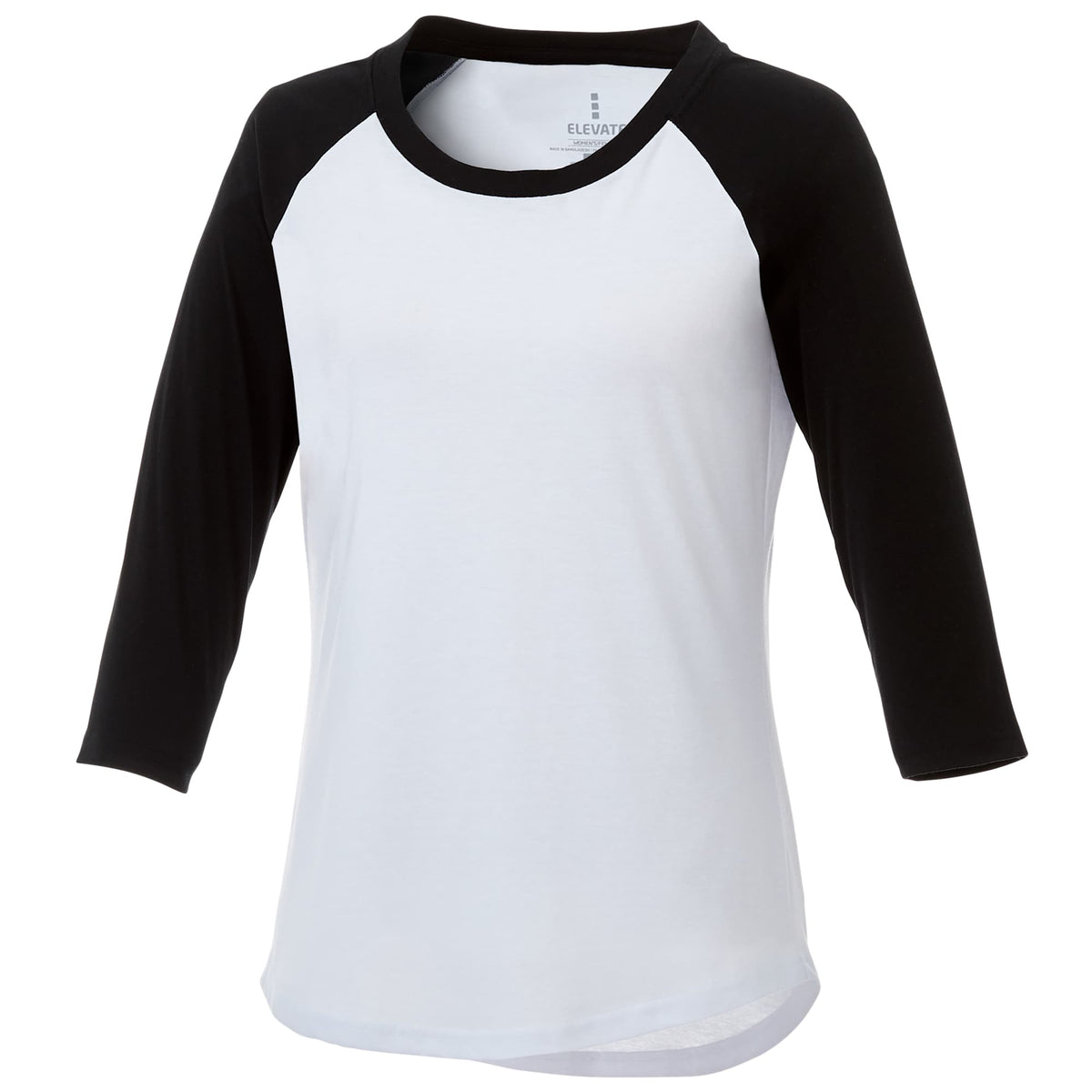 Dakota Raglan Tee with Three Quarter Sleeves for Women Transfer - Black/White - Front Flat