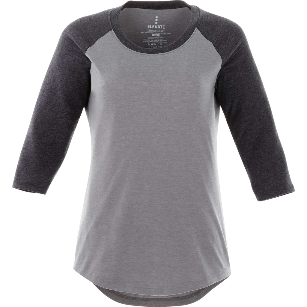 Dakota Raglan Tee with Three Quarter Sleeves for Women Transfer - Heather Dk Char/Med Hthr Grey - Front Flat