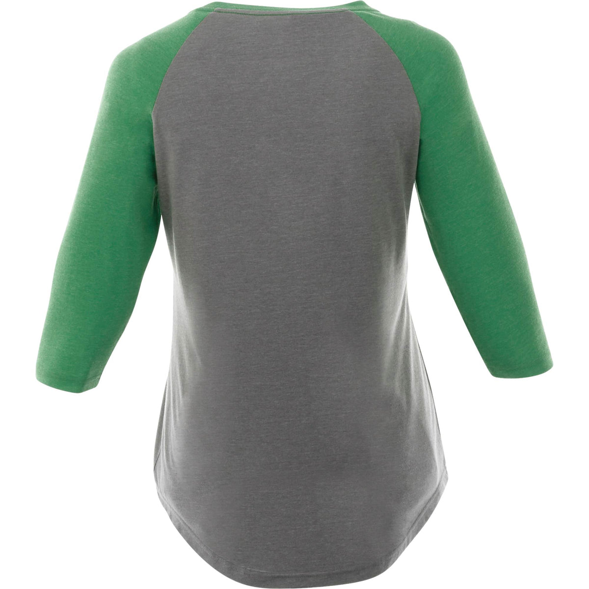 Dakota Raglan Tee with Three Quarter Sleeves for Women Transfer - Kelly Heather/Medium Hthr Grey - Back Flat
