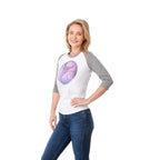 Dakota Raglan Tee with Three Quarter Sleeves for Women Transfer - Medium Heather Grey/White - On Model