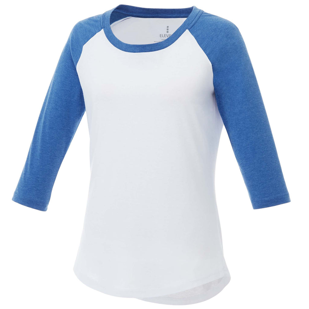 Dakota Raglan Tee with Three Quarter Sleeves for Women Transfer - New Royal Hthr/White - Front Flat