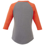 Dakota Raglan Tee with Three Quarter Sleeves for Women Transfer - Orange Heather/Med Hthr Grey - Back Flat