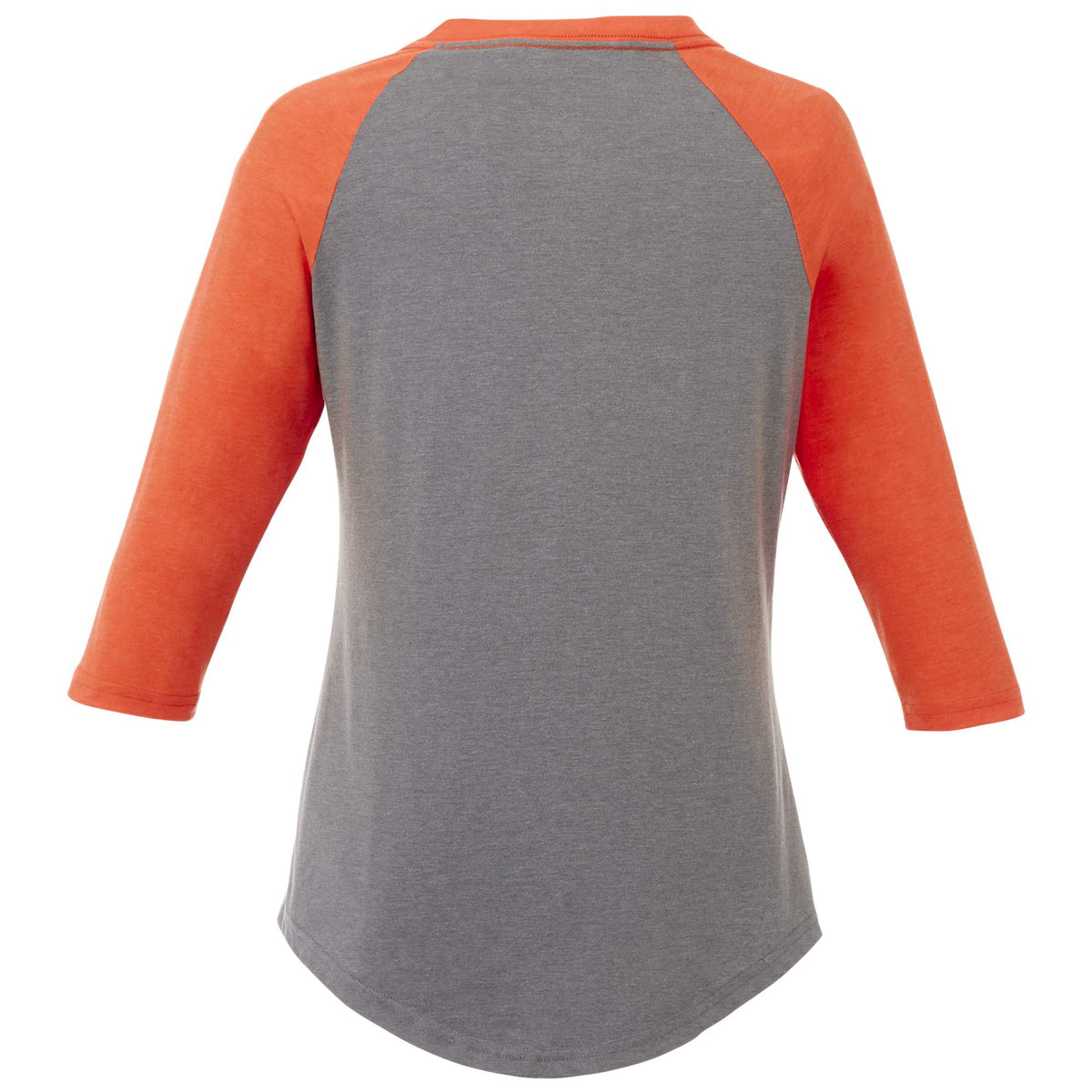 Dakota Raglan Tee with Three Quarter Sleeves for Women Transfer - Orange Heather/Med Hthr Grey - Back Flat