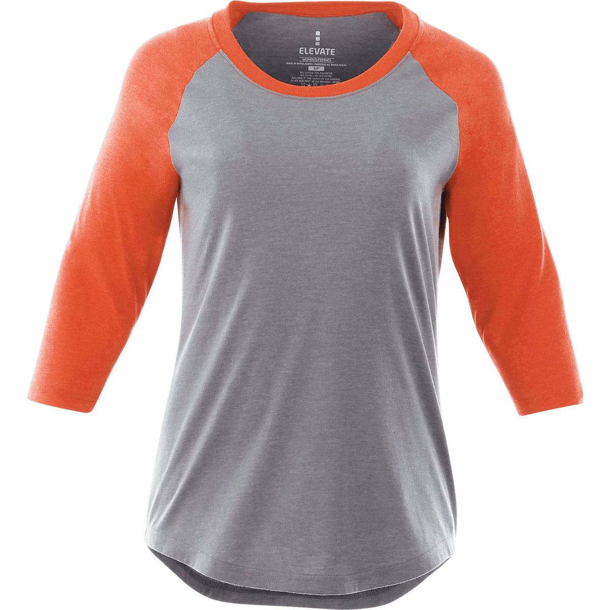 Dakota Raglan Tee with Three Quarter Sleeves for Women Transfer - Orange Heather/Med Hthr Grey - Front