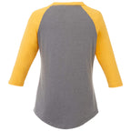 Dakota Raglan Tee with Three Quarter Sleeves for Women Transfer - Yellow Heather/Med Hthr Grey - Back Flat