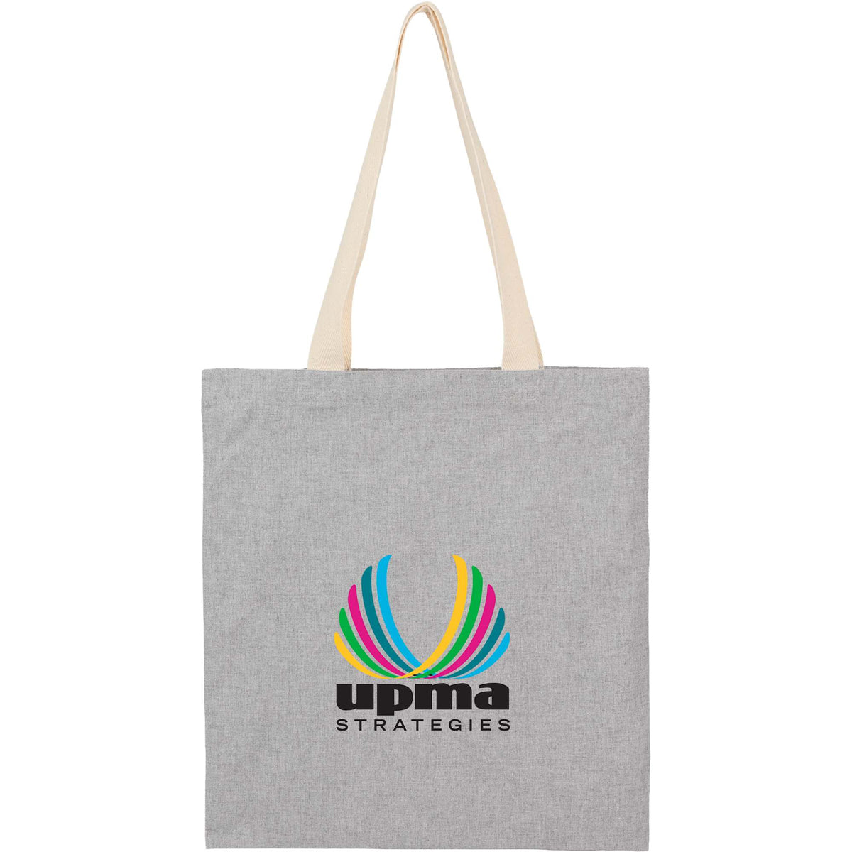 Dakota Recycled Cotton Tote with Herringbone Handles, 5 oz Transfer - Gray - Front