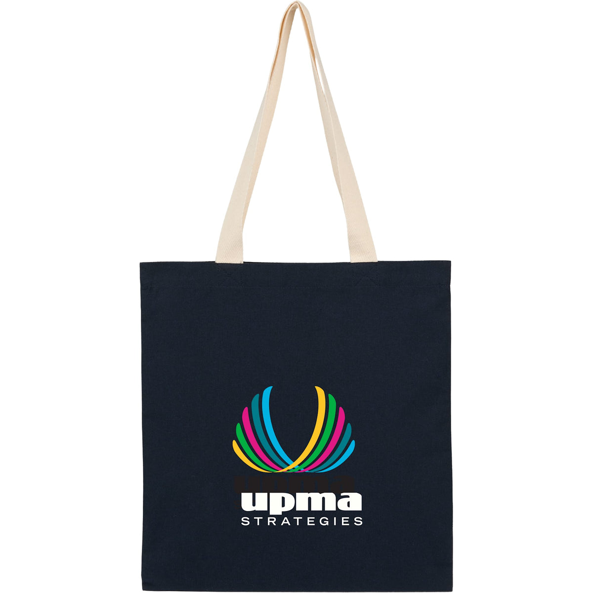 Dakota Recycled Cotton Tote with Herringbone Handles, 5 oz Transfer - Navy - Front