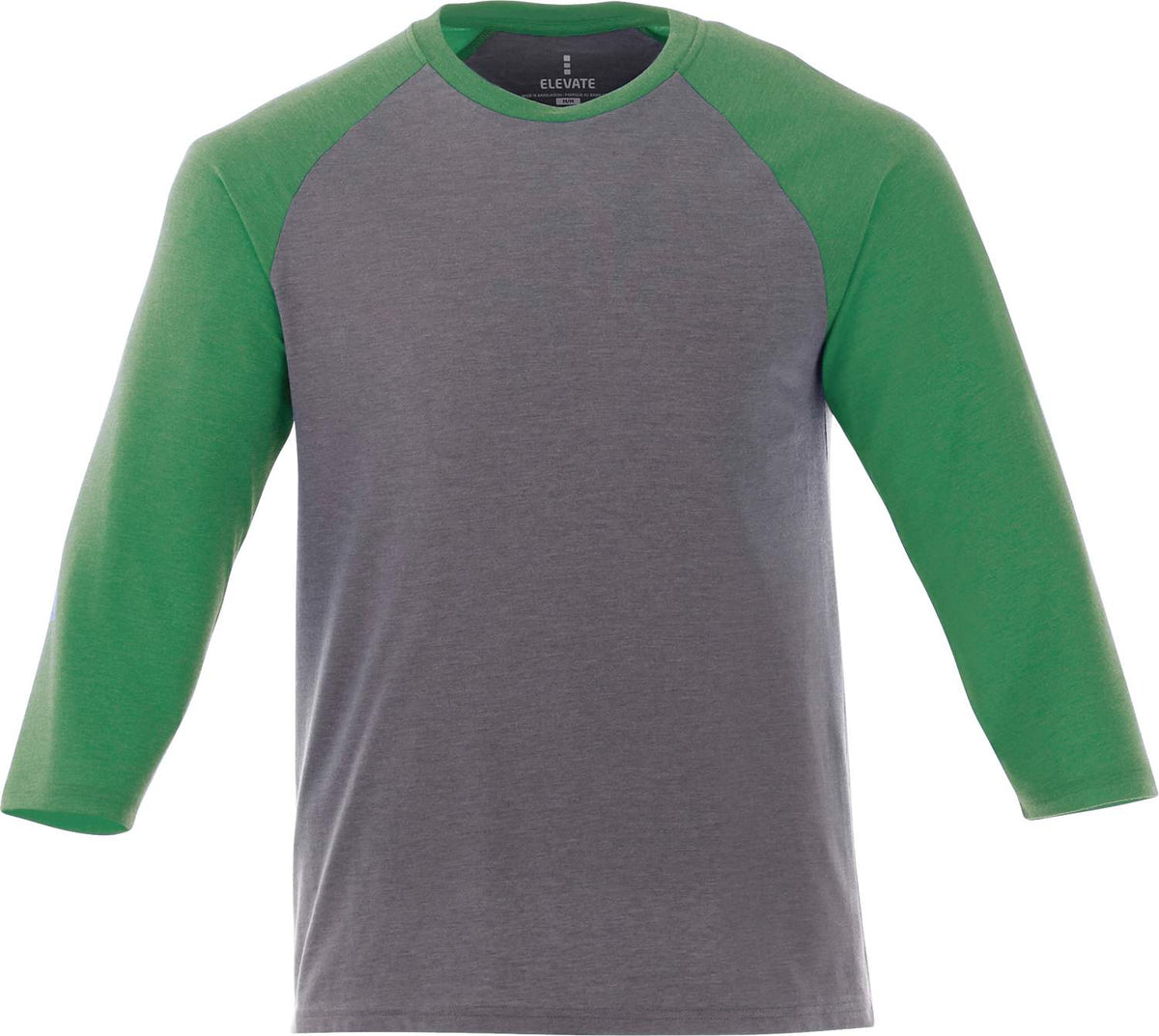 Dakota Three Quarter Sleeve Raglan Tee for Men Embroidery - Kelly Heather/Medium Hthr Grey - Front Flat
