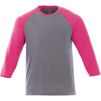 Dakota Three Quarter Sleeve Raglan Tee for Men Embroidery - Magenta Heather/Med Hthr Grey - Front