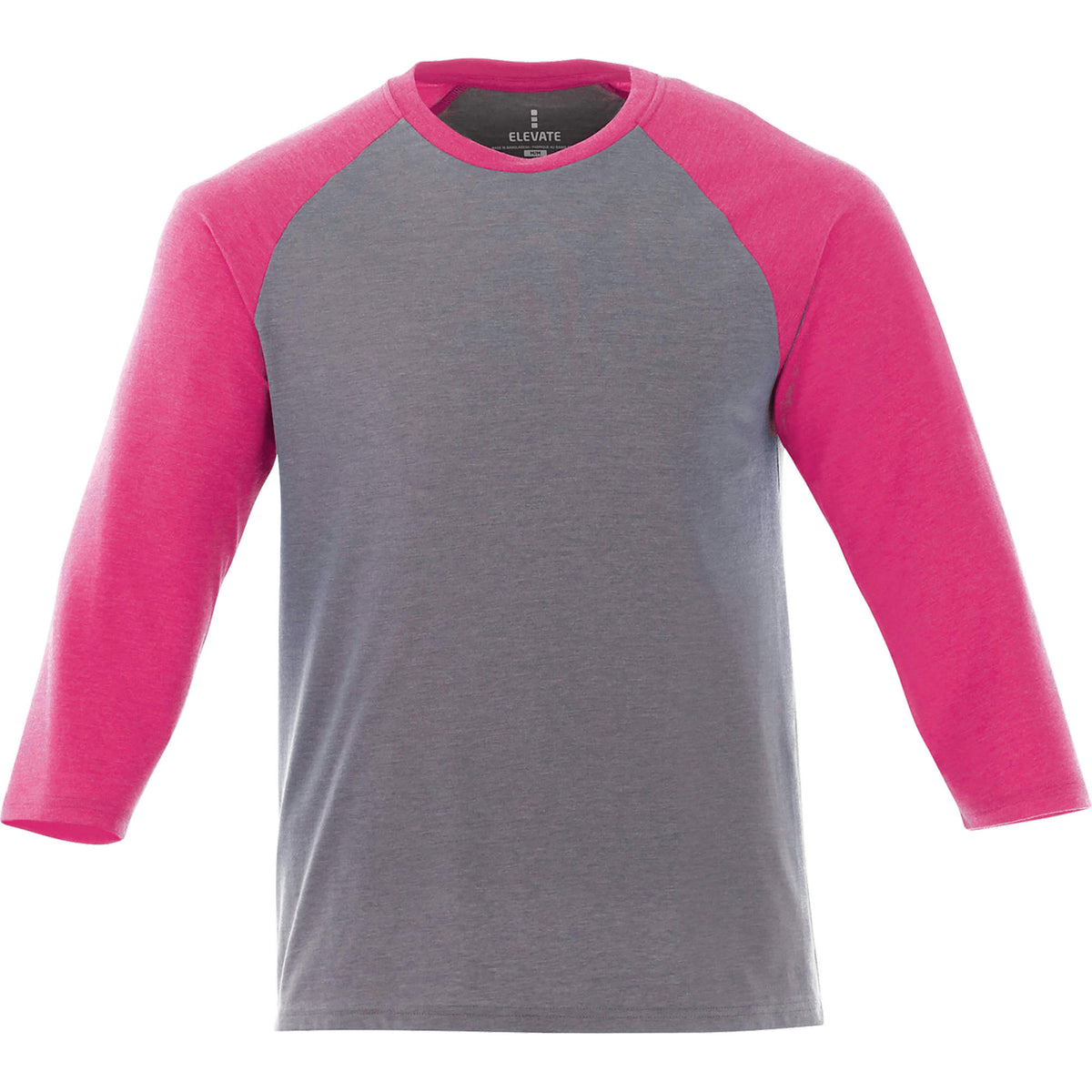 Dakota Three Quarter Sleeve Raglan Tee for Men Embroidery - Magenta Heather/Med Hthr Grey - Front
