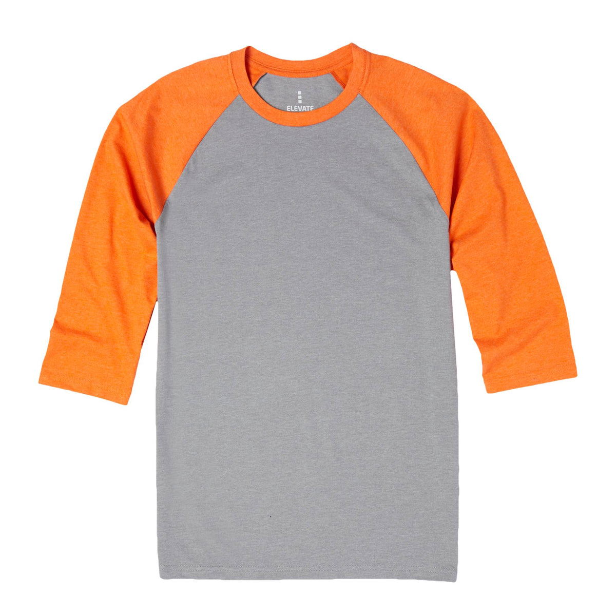 Dakota Three Quarter Sleeve Raglan Tee for Men Embroidery - Orange Heather/Med Hthr Grey - Front Flat 2