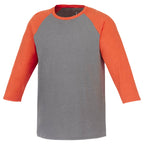 Dakota Three Quarter Sleeve Raglan Tee for Men Embroidery - Orange Heather/Med Hthr Grey - Front Flat