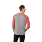 Dakota Three Quarter Sleeve Raglan Tee for Men Embroidery - Team Red Heather/Med Hthr Grey - Back On Model