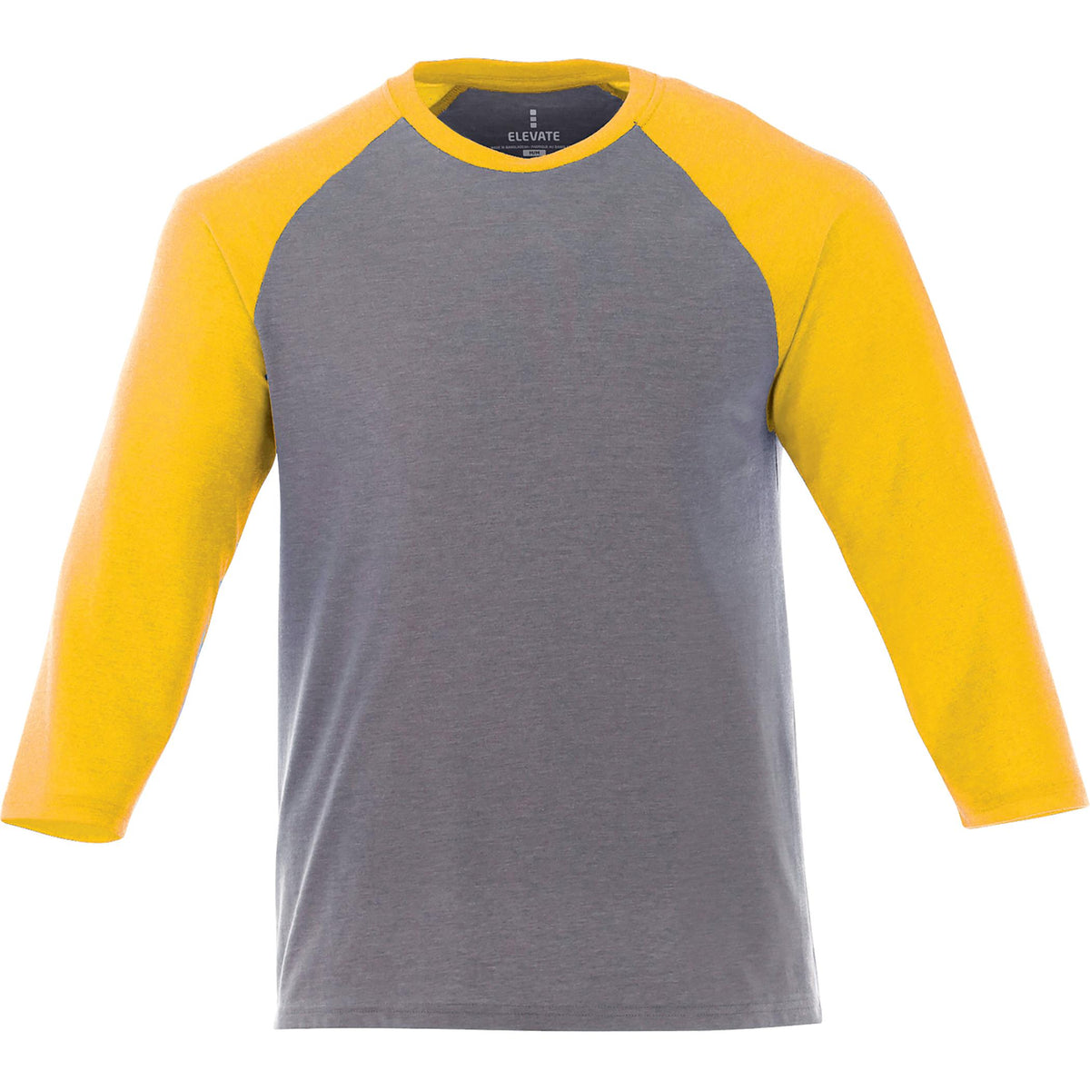 Dakota Three Quarter Sleeve Raglan Tee for Men Embroidery - Yellow Heather/Med Hthr Grey - Front
