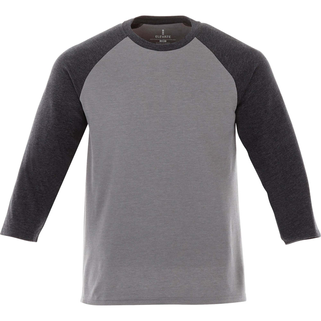 Dakota Three Quarter Sleeve Raglan Tee for Men Sublimation - Heather Dk Char/Med Hthr Grey - Front Flat