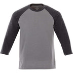 Dakota Three Quarter Sleeve Raglan Tee for Men Sublimation - Heather Dk Char/Med Hthr Grey - Front Flat