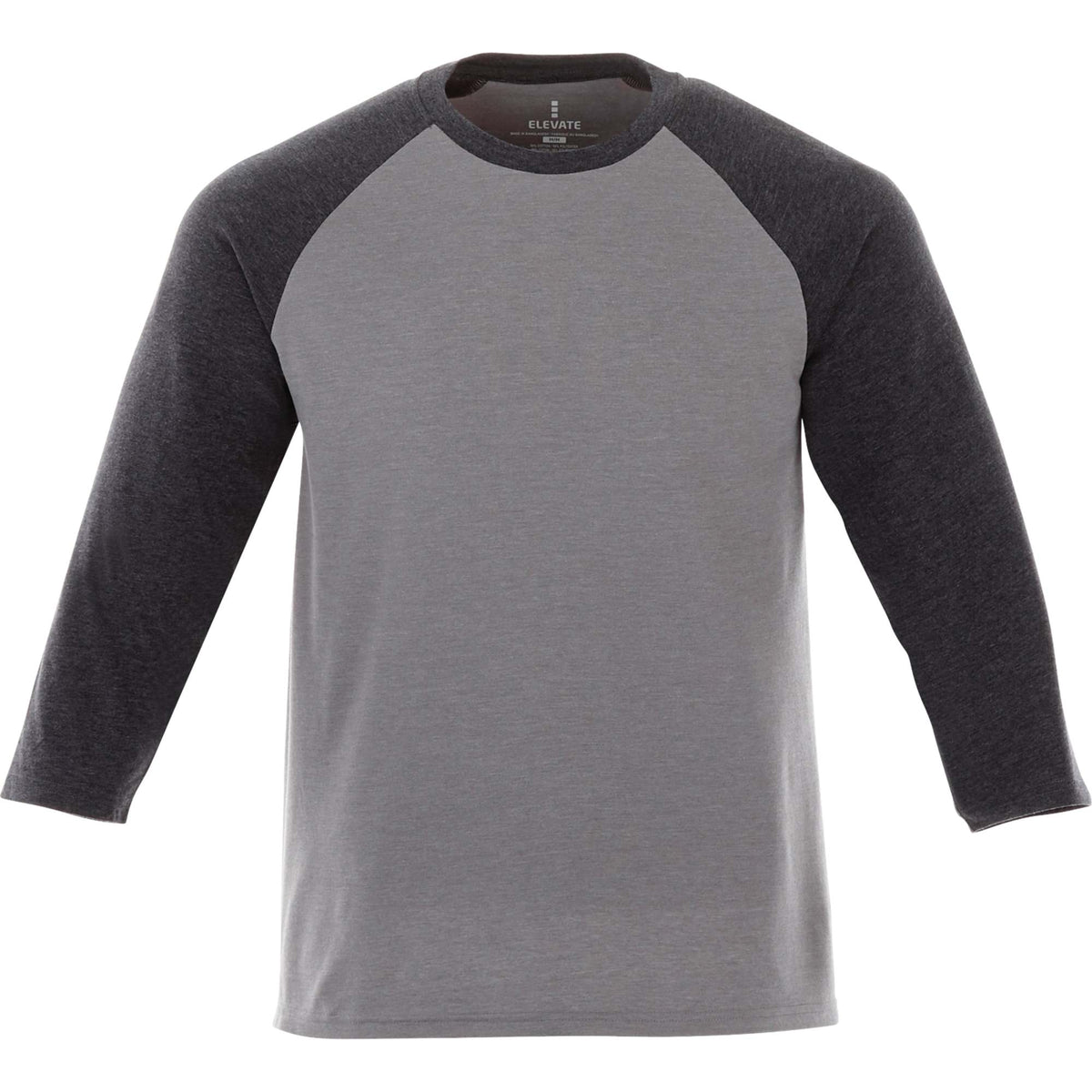 Dakota Three Quarter Sleeve Raglan Tee for Men Sublimation - Heather Dk Char/Med Hthr Grey - Front Flat