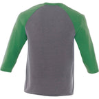 Dakota Three Quarter Sleeve Raglan Tee for Men Sublimation - Kelly Heather/Medium Hthr Grey - Back Flat