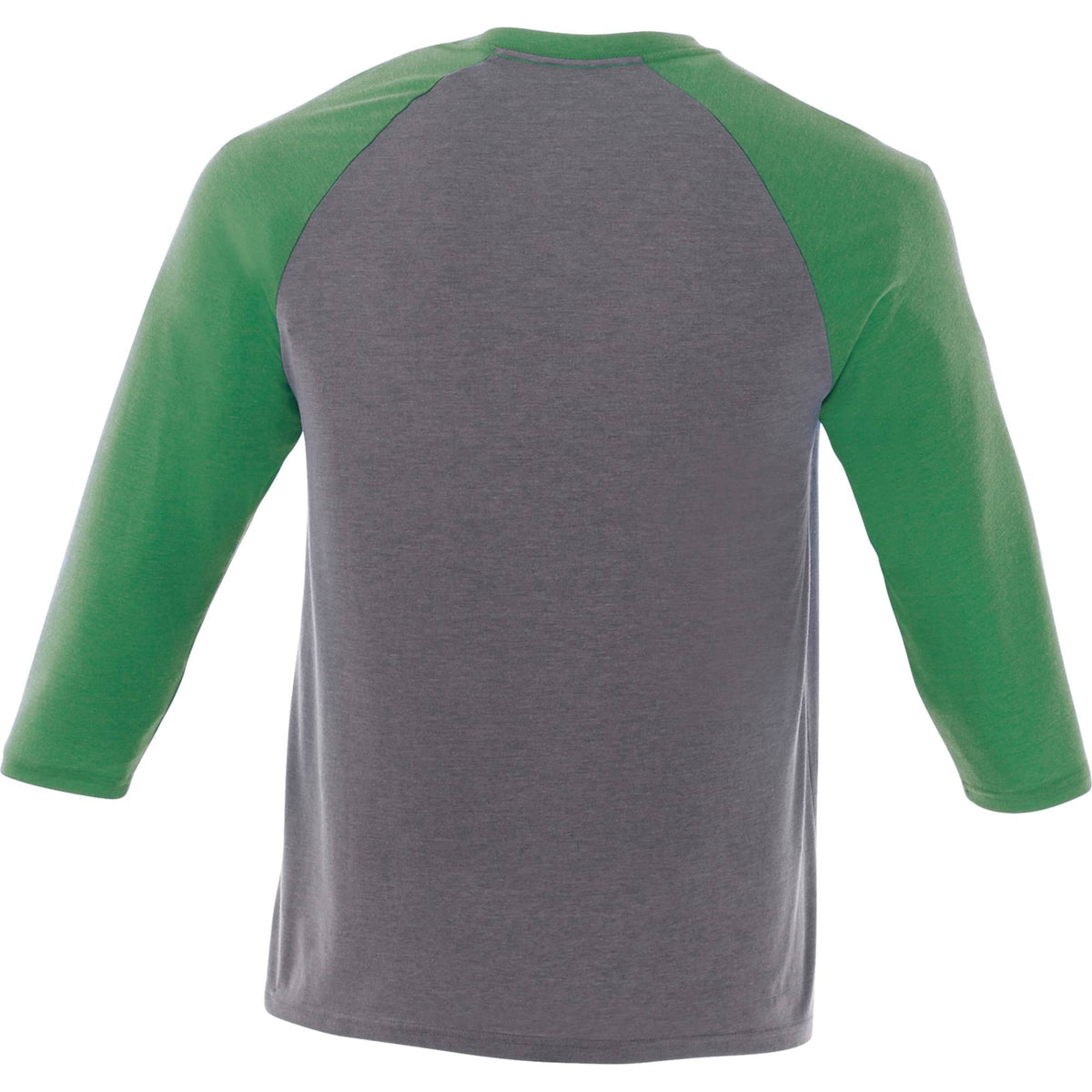 Dakota Three Quarter Sleeve Raglan Tee for Men Sublimation - Kelly Heather/Medium Hthr Grey - Back Flat