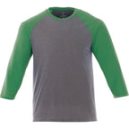 Dakota Three Quarter Sleeve Raglan Tee for Men Sublimation - Kelly Heather/Medium Hthr Grey - Front Flat