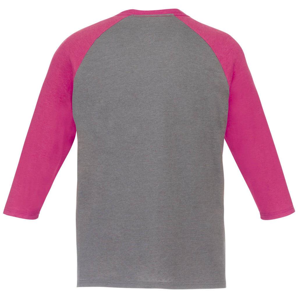 Dakota Three Quarter Sleeve Raglan Tee for Men Sublimation - Magenta Heather/Med Hthr Grey - Back Flat