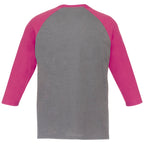 Dakota Three Quarter Sleeve Raglan Tee for Men Sublimation - Magenta Heather/Med Hthr Grey - Back Flat