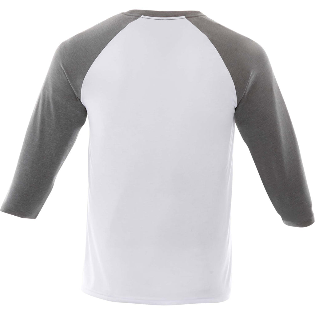 Dakota Three Quarter Sleeve Raglan Tee for Men Sublimation - Medium Heather Grey/White - Back Flat